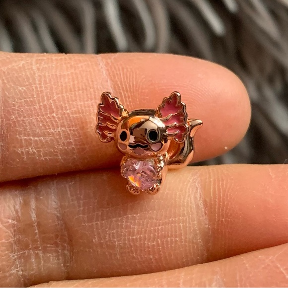 NWOT Mexican Axolotl Embraces Heart Gemstone Bead Charm Sterling Silver 925 - Picture 3 of 11